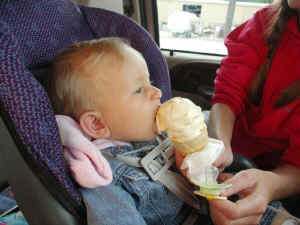 Abby's 2nd ice cream cone...she loves them!  (well, she only gets a tiny bit..it's actually Mom's!)